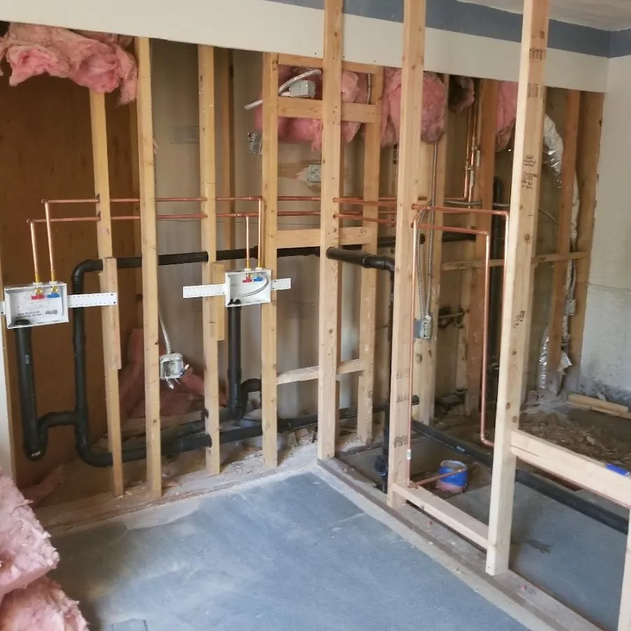 Copper pipe rough-in and plumbing installation in Preston